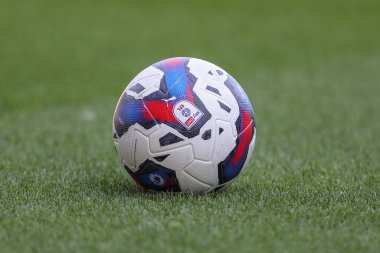 The match ball is seen during the game 