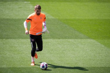 Daniel Grimshaw #32 of Blackpool during the pre-game warmup