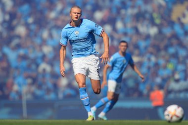 Erling Haaland #9 of Manchester City in action during the game