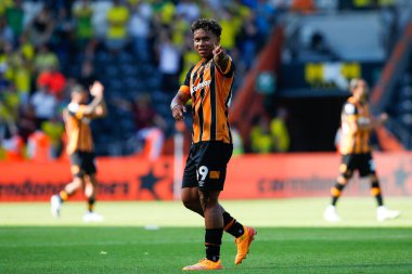 Vaughn Covil #49 of Hull City celebrates his team winning the game