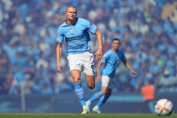 Erling Haaland #9 of Manchester City in action during the game
