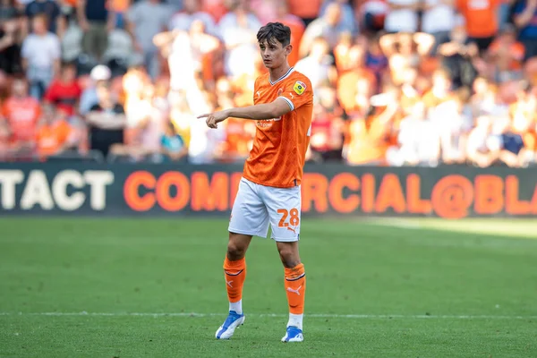 Charlie Patino #28 of Blackpool gives his team instructions