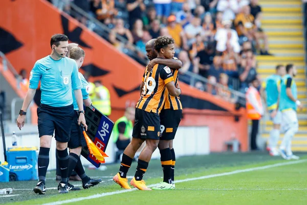 scar Estupin #19 of Hull City comes off for Vaughn Covil #49 of Hull City  