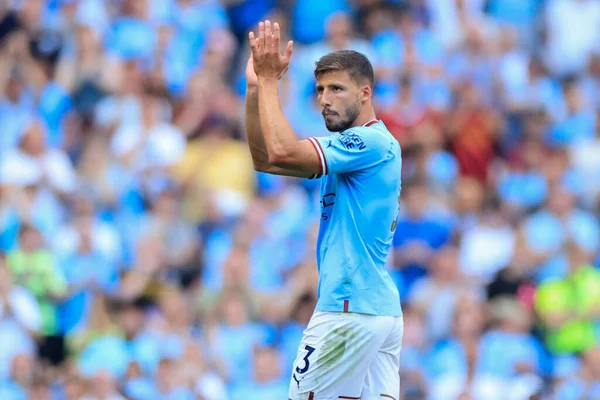 Ruben Dias #3 of Manchester City applauds the fans as he is substituted