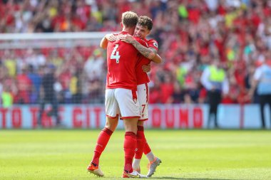 Joe Worrall #4 of Nottingham Forest and Neco Williams #7 of Nottingham Forest celebrate their teams win