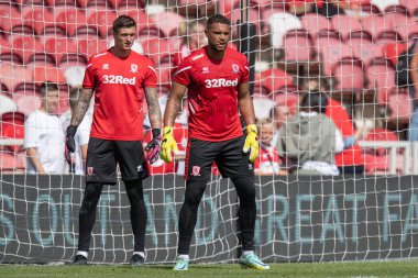 Zack Steffen #1 of Middlesbrough and Liam Roberts #23 of Middlesbrough during the pre match warm up 