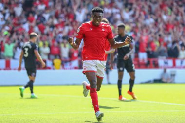 Taiwo Awoniyi #9 of Nottingham Forest celebrates his goal to make it 1-0