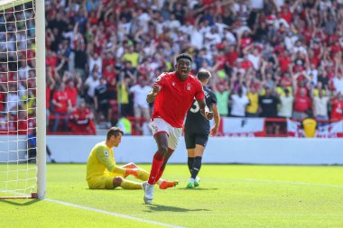 Taiwo Awoniyi #9 of Nottingham Forest celebrates his goal to make it 1-0