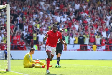 Taiwo Awoniyi #9 of Nottingham Forest celebrates his goal to make it 1-0