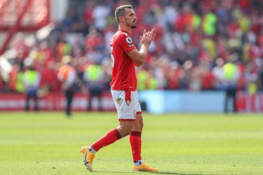 Harry Toffolo #15 of Nottingham Forest applauds the home fans after the full time whistle