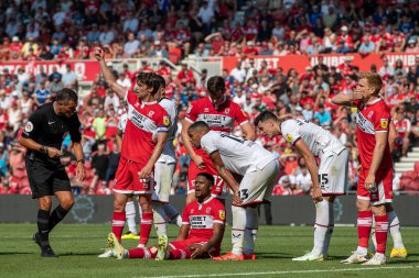 Chuba Akpom #29 of Middlesbrough goes down injured late in the second half and comes off 