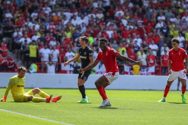 Taiwo Awoniyi #9 of Nottingham Forest celebrates his goal to make it 1-0
