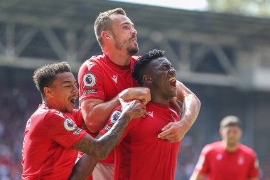 Taiwo Awoniyi #9 of Nottingham Forest celebrates his goal to make it 1-0