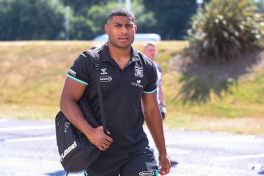Joe Lovodua #14 of Hull FC arrives at the MKM Stadium