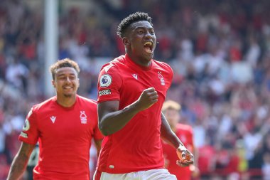 Taiwo Awoniyi #9 of Nottingham Forest celebrates his goal to make it 1-0