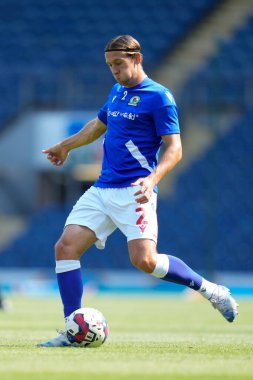 Callum Brittain #2 of Blackburn Rovers warms up before the game