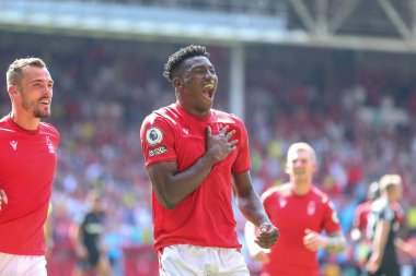 Taiwo Awoniyi #9 of Nottingham Forest celebrates his goal to make it 1-0