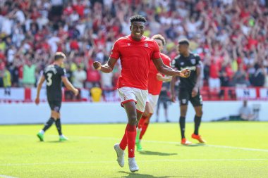 Taiwo Awoniyi #9 of Nottingham Forest celebrates his goal to make it 1-0
