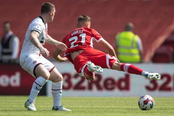 Marcus Forss Middlesbrough Fouled John Fleck Sheffield United First Half — Foto Stock