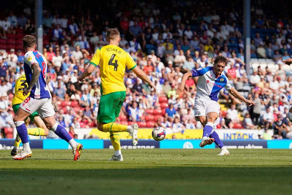 Sam Gallagher #9 of Blackburn Rovers drives homes his sides second goal