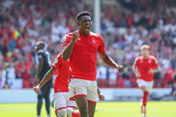 Taiwo Awoniyi #9 of Nottingham Forest celebrates his goal to make it 1-0