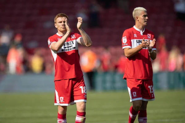 Duncan Watmore #18 of Middlesbrough claps his hands and applauds the supporters at full-time 