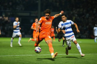 Theo Corbeanu #25 of Blackpool shapes to shoot 