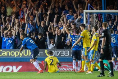 Jonson Clarke-Harris #9 of Peterborough United celebrates his goal and makes the score 1-0 during the second half 