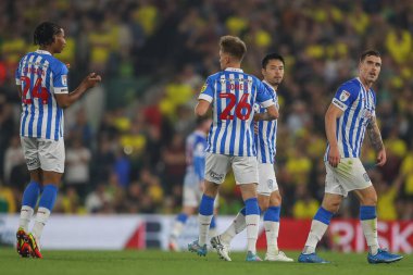 Pat Jones #26 of Huddersfield Town celebrates his goal to make it 2-1 with Yuta Nakayama #33 of Huddersfield Town