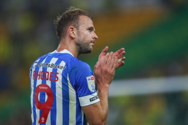 Jordan Rhodes #9 of Huddersfield Town applauds the travelling fans after their 2-1 loss