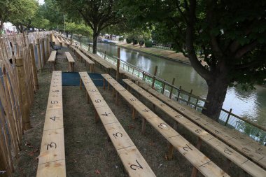 A general view of the seating next to the canal by the route of the fete.