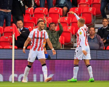 Jacob Brown #9 of Stoke City celebrates scoring to make it 1-0