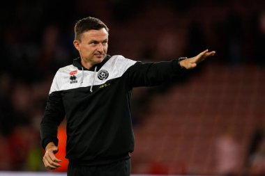 Paul Heckingbottom manager of Sheffield United applauds fans after the game