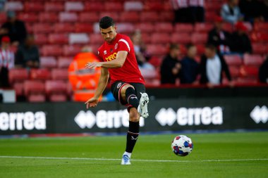 John Egan #12 of Sheffield United warms up before the game