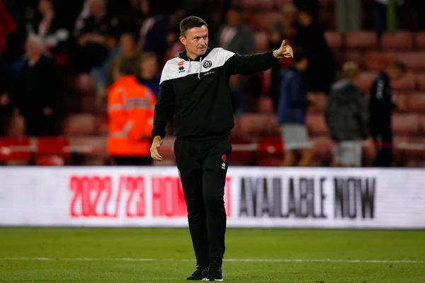 Paul Heckingbottom Manager Sheffield United Applauds Fans Game — Stok fotoğraf