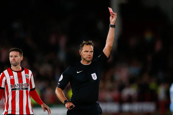 Referee James Linington Issues Red Card Dan Neil Sunderland — 스톡 사진