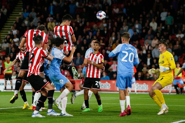 Anel Ahmedhodzic Sheffield United Scores Headed Goal Make — Foto de Stock