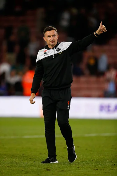 Paul Heckingbottom Manager Sheffield United Applauds Fans Game — Stockfoto