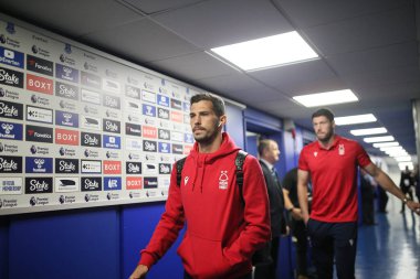 Remo Freuler Of Nottingham Forest arrives at Goodison Park for their natch versus Everton