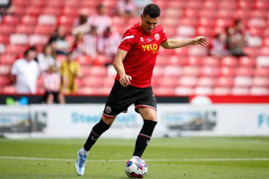 John Egan #12 of Sheffield United warms up before the game