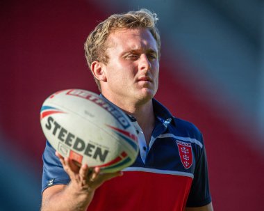 Jez Litten #14 of Hull KR arrives at The Totally Wicked Stadium, Home of St Helens