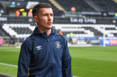 Dan Potts #3 of Luton Town arrives at the Swansea.com Stadium 
