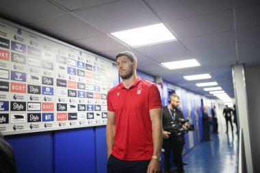 Scott McKenna Of Nottingham Forest arrives at Goodison Park for their natch versus Everton
