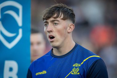 Matty Ashton #5 of Warrington Wolves during the pre match warm up 