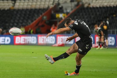 Luke Gale #7 of Hull FC converts a goal kick 