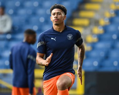 Jordan Lawrence-Gabriel #4 of Blackpool during the pre-game warmup