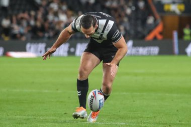 Luke Gale #7 of Hull FC fumbles the ball 10 metres out from the try line