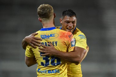 Connor Barley #38 of Hull KR celebrates his try with Ryan Hall #5