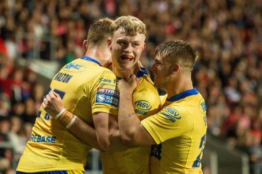 Connor Barley #38 of Hull KR celebrates his try