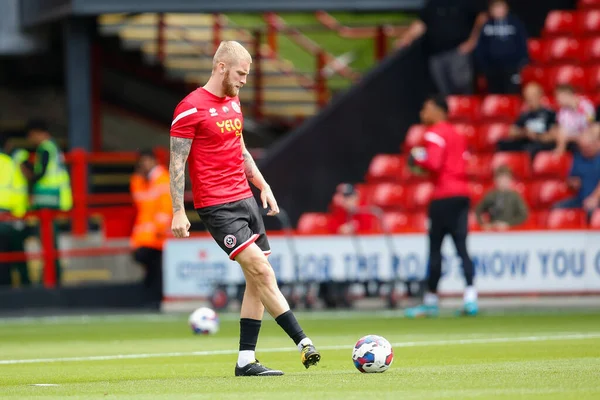 Oliver Mcburnie Του Sheffield United Ζεσταίνεται Πριν Από Παιχνίδι — Φωτογραφία Αρχείου